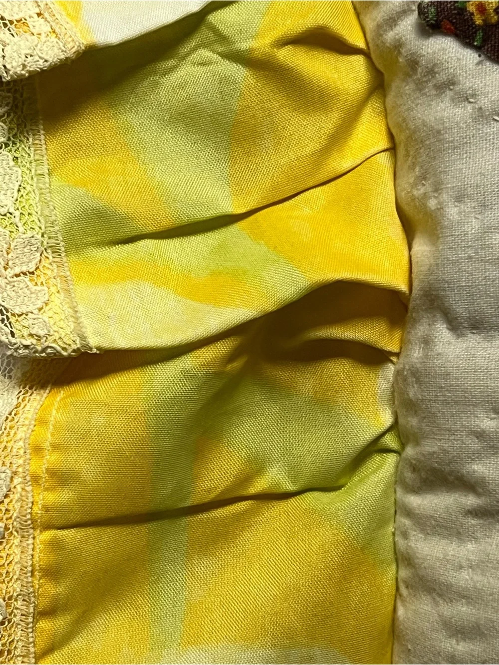 Vintage set of twoYellow Tulip Quilted Pillows with Ruffle Trim